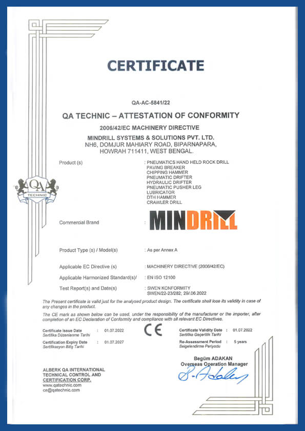 Mindrill-QA-AC Mindrill QA Technic Certificate